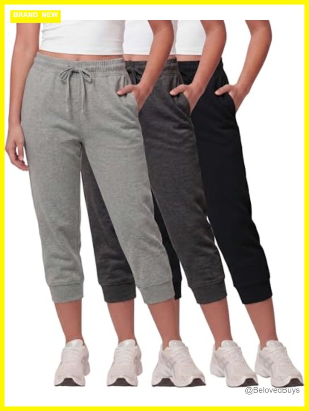 Women's Fleece Capri Joggers Cropped Sweatpants Lounge Pockets